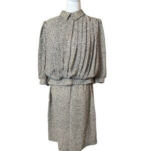 Vtg Alexis Cream Black 2 Piece Set Blouse Skirt Flowy Lightweight Size 13/14